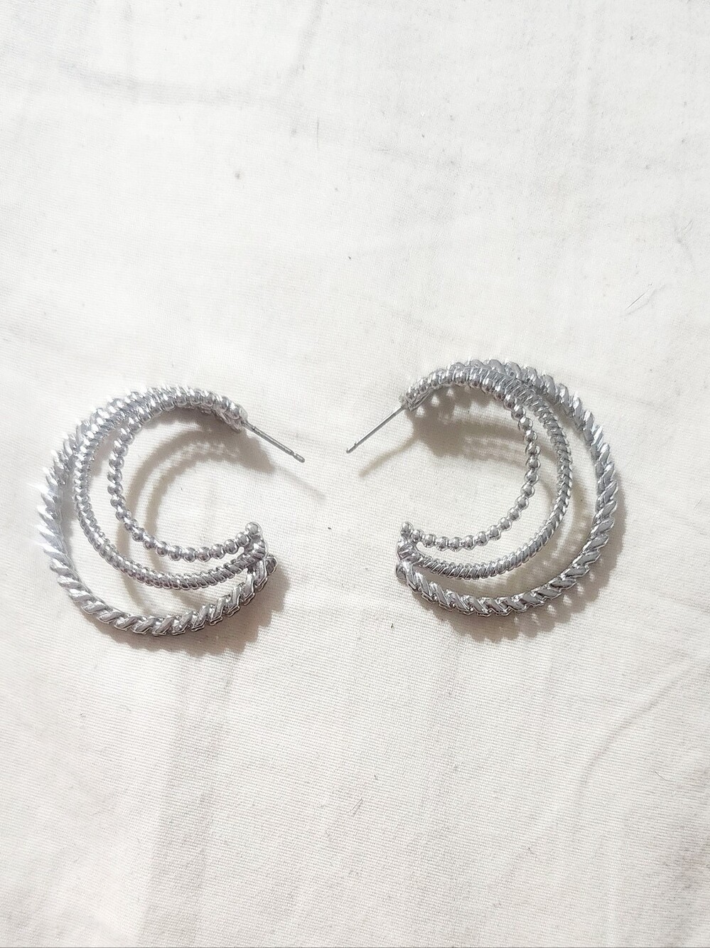 Vera Wang Silver Triple-Row Textured Hoop Earrings - Women Jewelry